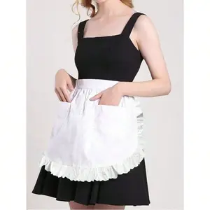 1pc White Apron Women's Pleated Lace Apron With 2 Pockets Retro Apron Costume Maid Apron Kitchen Cooking Restaurant Coffee Shop Halloween Christmas Role Playing