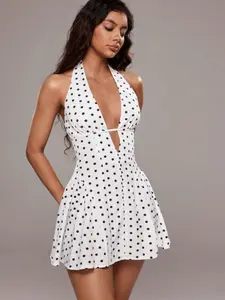 Women's Sexy Polka Dot Print Backless Sleeveless Strap Mini Summer Dress, Womenswear, Casual Fashion Design, Perfect for Daily Wear & Special Occasions