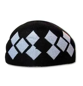 Modefa Islamic Men's Argyle Cotton Kufi Cap (Black/Gray)