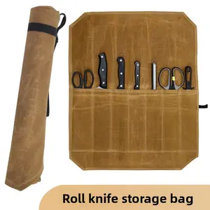 Canvas Knife Storage Bag Convenient Outdoor Kitchen Knife Storage Bag Roll-up Picnic Kitchenware Bag Chef Bag