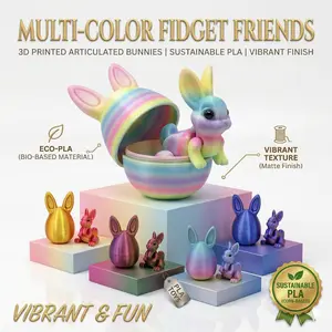 3D Printed Surprise Egg with Articulated Bunny | Flexible Rabbit Fidget Toy | Eco-Friendly PLA Desktop Decor | Unique Mystery Gift for Kids & Adults
