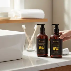 Roonzer Ginger Shampoo & Conditioner Set 2 Pieces 600ml Each with Coconut Oil & Citric Acid Reduces Frizz Breakage Moisturizes Hair Hydrating Cleansing Haircare Smooth Smoother Cleanser Moisturizer