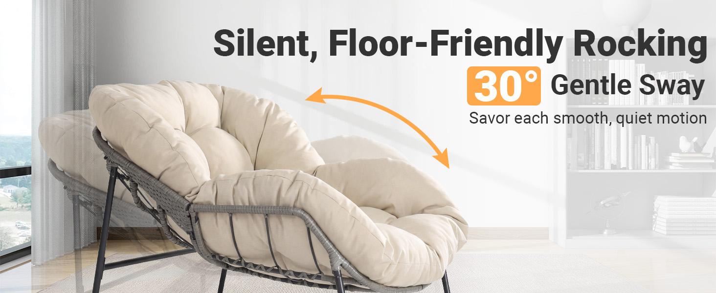 Outdoor Rocking Chair with Thick Cushion,300lbs Capacity, Indoor Egg Rocking Chair with Adjustable Backrest for Backyard, Balcony, Living Room
