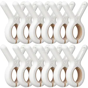 12 Pack Plastic Clothes Pins with Strong Anti-Rust Springs,Heavy Duty Beach Towel Clips,Laundry Clothespins to Keep Your Towel, Clothes, Blankets to Dry on Clothesline and Hanging Rack