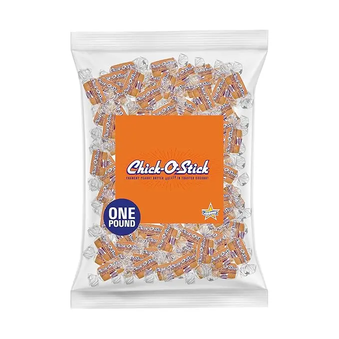 Atkinson Chick-O-Stick Vegan Mini Snacks 48 Wrapped Sticks Crunchy Candy for Bags Kosher Gluten-Free No Trans Fat One Pound