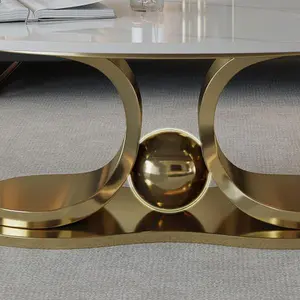 Bellemave Modern Faux Marble Coffee Table, Living Room Furniture with Sintered Stone Tabletop and Stainless Steel Base