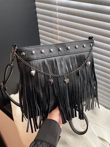 Women's Fashionable Tassel Decor Shoulder Bag, Casual Pu Leather Zipper Crossbody Chain Bag for Daily Used, Trendy Versatile High-quality Daily Commuting Bag