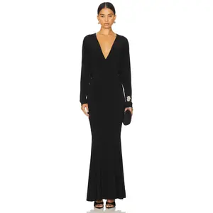 Norma Kamali Dolman V Neck Fishtail Gown in Black