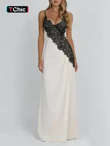 Elegant Lace Splicing V-Neck Sleeveless Dress, Backless Design, Perfect for Party & Casual Wear, Women's Fashionable Clothing