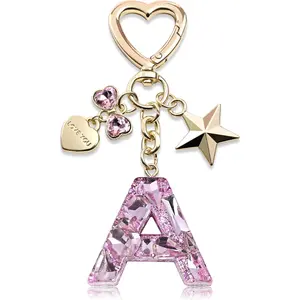 Cute shiny keychain with initials, butterfly, and star in pink and purple, suitable for women and girls, can be used to decorate bags, cups, etc., simple gift, holiday gift, special gift