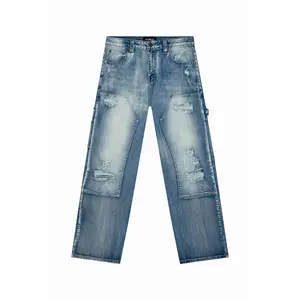 VICTORIOUS Baggy Fit Distressed Carpenter Denim Jeans Comfort Stretch Denim Workwear