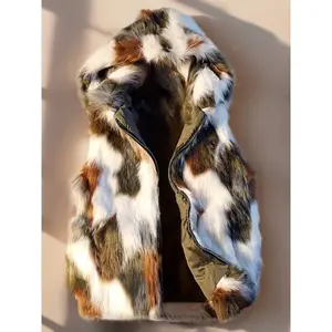 Men's Warm Winter Luxury Party Role Playing Casual Artificial Fur Hoodie Coat Sleeveless Jacket Vest Hoodie Polyester Gradient Shadow Men's WearRAIMENTRY