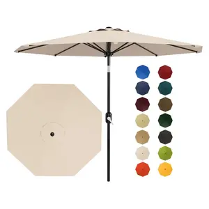 9 ft Outdoor Patio Umbrella 8 Sturdy Ribs Outdoor Table Umbrella with Crank Lift & Push Button Tilt - UV Protection Waterproof Market Umbrellas for Pool, Deck, Yard, Garden, Light Beige
