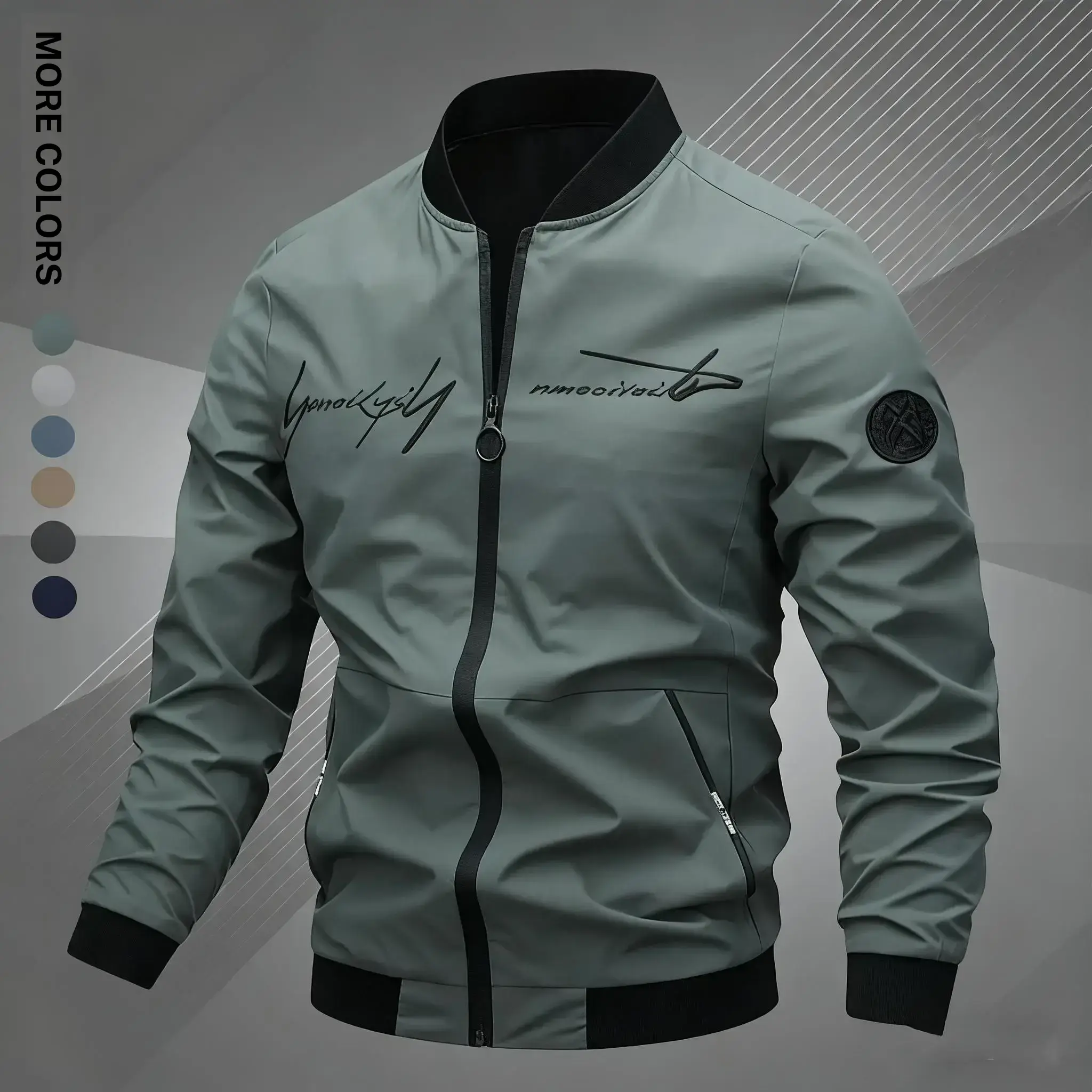 Men's Casual Varsity Jacket Zip Up Baseball Jacket with Embroidery Lightweight Bomber Jacket for Men, Streetwear Fashion Coat for Outdoor, Daily Wear, Spring Fall Outfit