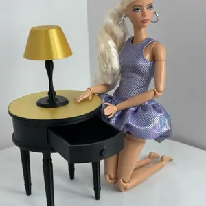 ️1/6 Scale  3D printed Side Table & Lamp for Dollhouse Diorama Furniture Black & Golden colors. -No doll️ included-