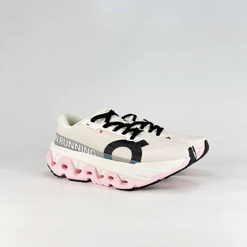 Off‑White Pink Color‑Block Mesh Women Running Shoes, Breathable Knit Upper, Hollow Cushioned Thick Sole, Outdoor Jogging Fitness Sneakers
