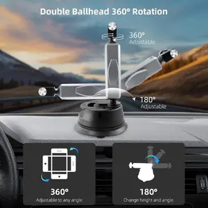 Camera Suction Cup Mount with Ball Head Magic Arm, Metal Suction Mount on Car Windshield Dash for Camera/Action Camera/Phone Holder, with 1/4" & 3/8" Mounting Holes