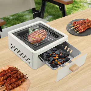 Halloween & Christmas Charcoal Grill with Folding Stand Pull-Out Design Includes Grill Grid and Pan Wooden Handle Lightweight and Portable Ideal for Camping, Picnics, Backyard Gatherings, and Outdoor Parties