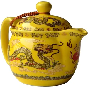 Teapot 12oz Chinese  Yellow  Flying Two   Bead Sea Stainless Mash Infuser for Loose  (Yellow Golden )