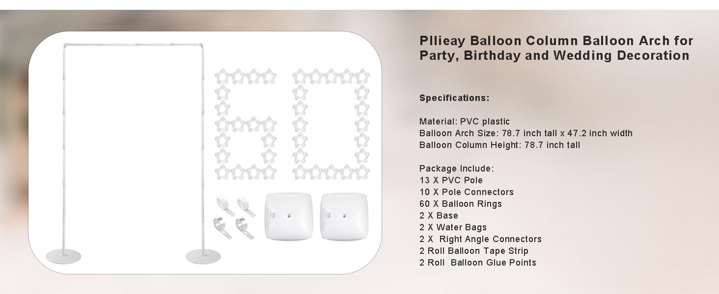 6.5 Feet Balloon Arch Stand with Balloon Base, 2 Set 78.7 Inch Balloon Column Stand Kit with Base, Bags andGlue Point, Balloon for Wedding, Birthday and Decoration