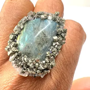 Pyrite / Labradorite / Quartz Ring Size 5-7