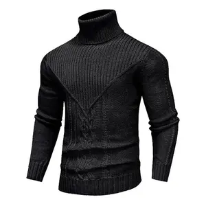 Men’s textured solid-color turtleneck sweater, regular fit casual long-sleeve jumper for autumn and winter, men’s knitwear for everyday wear