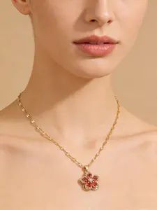 Women Stainless Steel Necklace, Five-Petal Flower Design, Daily Wear Jewelry Accessory, Gift for Women