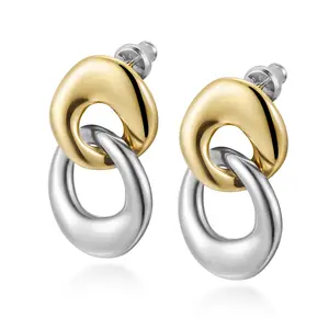 316L Stainless Steel Two Tone Circle Earrings