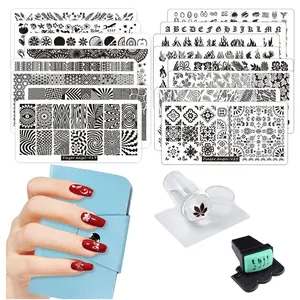 21Pcs Nail Stamp Plate Set 16 Mix Design Leaves Flowers Nail Art Stamping Plates with 2 Nail Stampers 2 Scrapers 1 Storage Case Nail Art Tool Kit V17-32