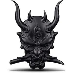 Samurai Metal Car Sticker, Japanese Hannya mask Decal, Ghost Fangs Warrior Emblem, Devil Death Skull Cool Badge for Automotive, Truck, Motorcycle (Black)