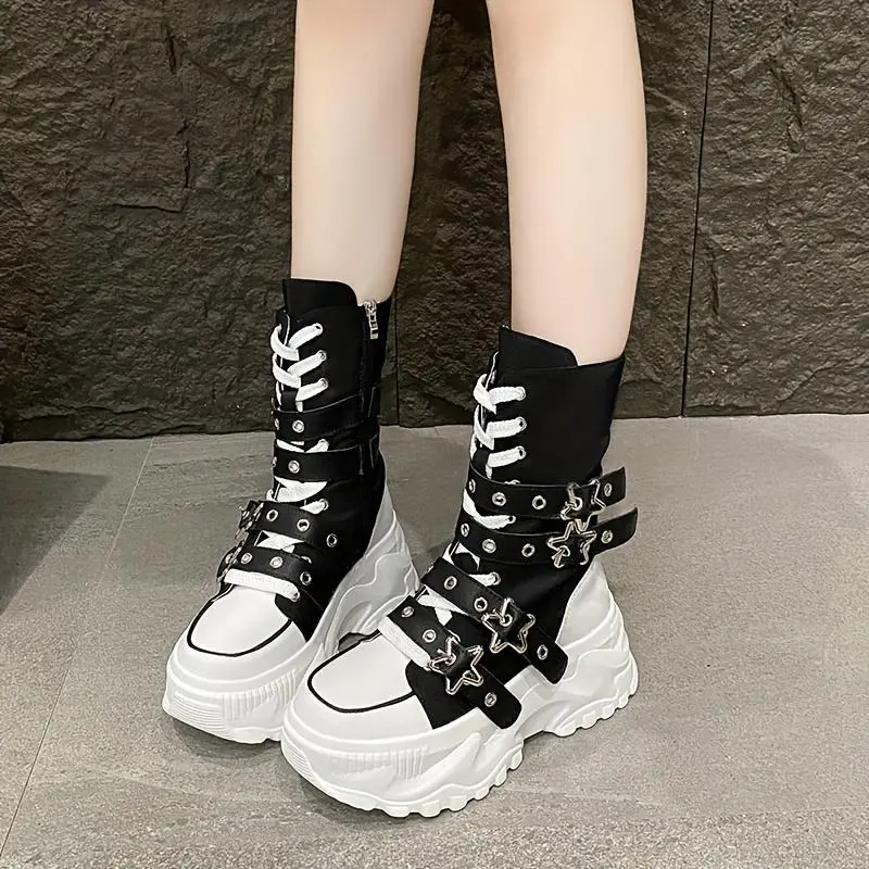 Women's Chunky Platform Boots with Thick Sole & Zipper Closure - Round Toe Faux Upper, All-Season White/Black/Red/Yellow/Green/Lime Boots for Casual & Dressy Outfits, Chunky Platform Heels (Hand Washable), Solid
