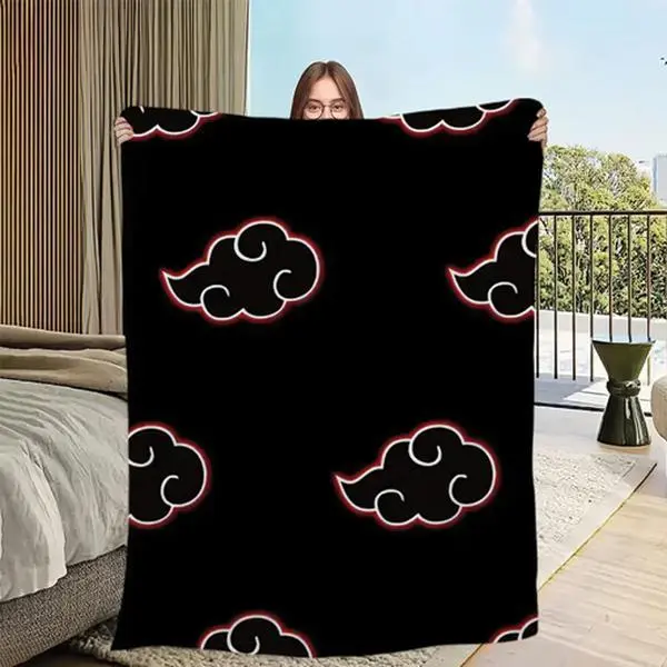 Otaku - Anime Inspired Black Cloud Throw Blanket, Japanese Ninja Style Graphic Blanket, Soft Cozy Fleece Blanket, Vintage Aesthetic Bedroom Decor, Oversized Sofa Throw, Warm Lightweight Blanket, Dorm Room Decor, Gift for Anime Fans and Streetwear Lovers
