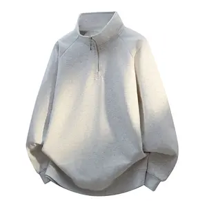 Men's Gray Half-Zip Mock Neck Sweatshirt Oversized Raglan Sleeve Casual Pullover for Everyday Wear