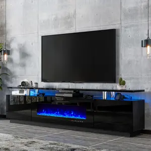 【Ships in 2 Boxes】AMERLIFE 80" TV Stand with 40" Electric Fireplace, Modern Entertainment Center with Open Storage for TVs Up to 90", Black Antique,Best Gift Ideas/Christmas Gifts