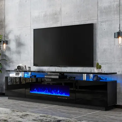 【Ships in 2 Boxes】AMERLIFE 80" TV Stand with 40" Electric Fireplace, Modern Entertainment Center with Open Storage for TVs Up to 90", Black Antique,Best Gift Ideas/Christmas Gifts #TikTokShopFallDealsForYou