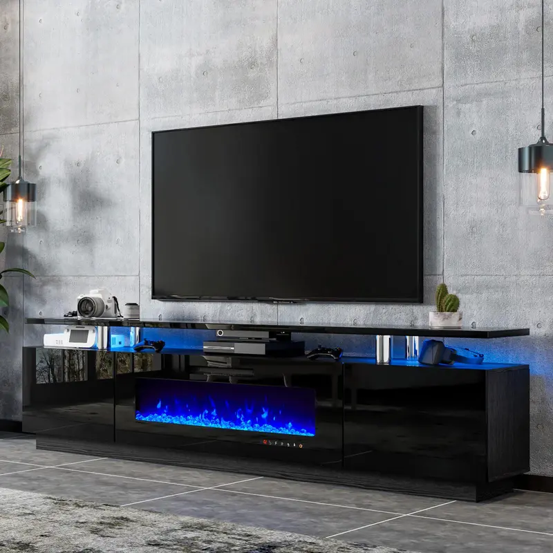 【Ships in 2 Boxes】AMERLIFE 80" TV Stand with 40" Electric Fireplace, Modern Entertainment Center with Open Storage for TVs Up to 90", Black Antique,Best Gift Ideas/Christmas Gifts #TikTokShopFallDealsForYou