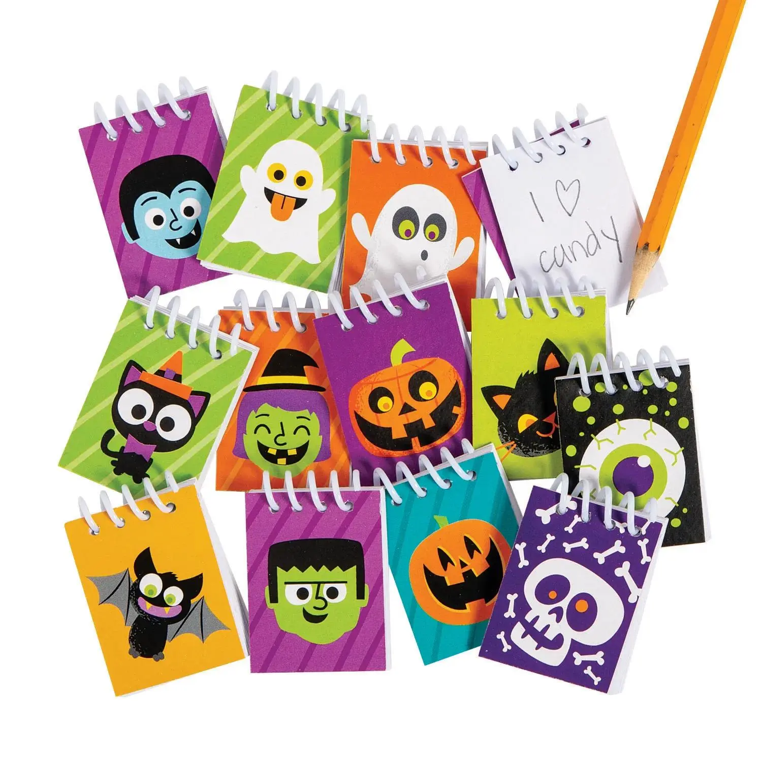Mini Halloween Character Spiral Notepad Assortment, 2", Bulk 144 Pcs