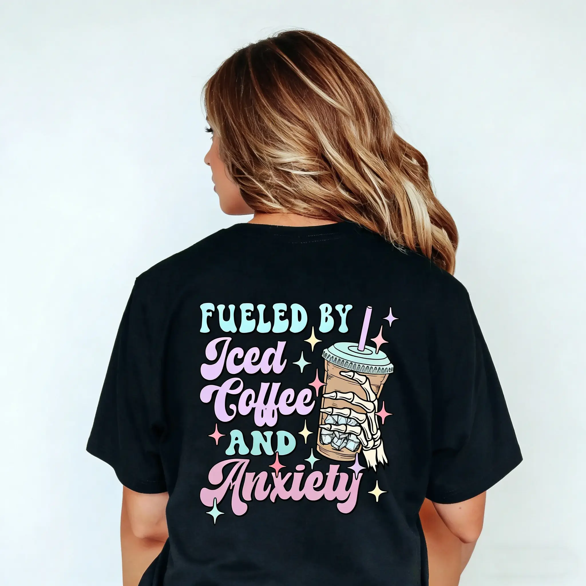Fueled by Iced Coffee and Anxiety Shirt, Skull T-shirt, Skellington Coffee, Mental Health , Gift for Mama, Coffee Lover