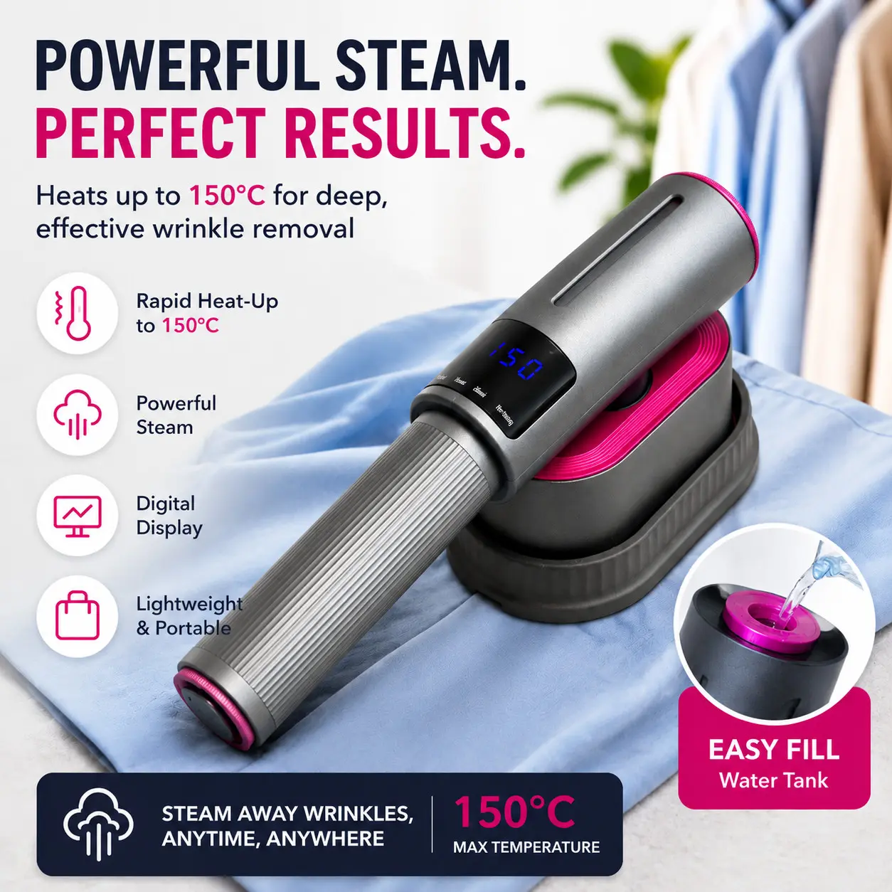 Portable Handheld Steam Iron, Quick Wrinkle Remover, Combines Steamer and Iron, Fast Heating, Large Ceramic Panel, Ideal for Home, Dorm, Travel, Office, Handheld Clothing Steamer, Garment Steamer, Travel Clothes Steamer, Steamers for Clothes