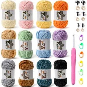 12 Pack Multicolor Crochet Yarn,  Chunky Chenille Yarn for Crocheting, Fuzzy  Yarn for Crochet Kit,  Yarn for Crocheting Soft Amigurumi Yarn Set B (100g/87yds Each)