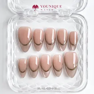 Younique Nails 2025 | SL Studio | Golden Nude | 10PCS 100% Handmade Press-On Nails | Reusable Colorful Art tiktokshopspringglowup