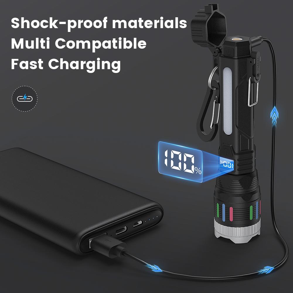 【2026 New Model】 2400 Lumen Flashlight with Ignition Function, 4 Lighting Modes, Digital Display, Rechargeable, Zoomable, Waterproof, Adjustable Brightness, Suitable for Outdoor Camping and EmergenciesTiktokShopSpringGlowUp