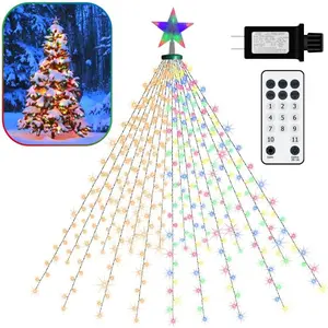 LED Christmas Tree Lights for Garden Decor, 6.6 FT 16 Lines Warm White & Multicolor String Lights with  Topper, Christmas Ornaments Lights with Timing Function & 11 Modes Remote Control