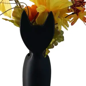 Unique Cat Vase - Cute Feline Flower Holder - Whimsical Cat Design - Black - 7.3 x 2.5 Sizes - Water Tight - Ideal for Floral Display