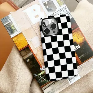 Black and white checkered pattern, simple and stylish 2-in-1 phone case - durable and shockproof, trendy protection - compatible with iPhone 17/16/15/14/13/12/11/Plus/17 Pro Max and Samsung S22-26FE. A perfect birthday gift for a friend.