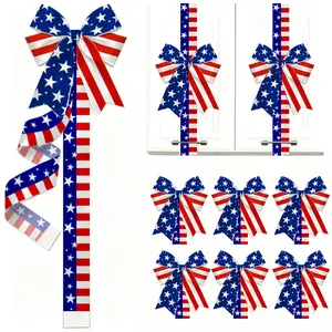 Holiday Independence Day Memorial Day Cabinet Door Fringe Red White Blue Star Large Bow Wreath 79 x 2.4 Inches Polyester Fiber Festive Home Decoration No Batteries Needed