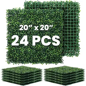 Grass Wall Panel 24 Pack 20"x20" Artificial Boxwood Hedge  Wall, Greenery Walls, Artificial Grass Backdrop,  Hedge Screen Faux Boxwood for Outdoor,Indoor,Garden,Fence,Backyard
