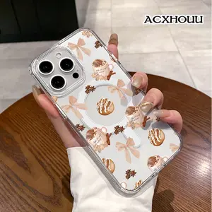 Magnetic Compatible Case for iPhone 17 16 E Pro Max 15 Plus 14 13 12 11 XS XR, Cozy Cinnamon Roll & Bow Aesthetic Print | Shockproof, Silicone, Lightweight, Scratch Resistant, and Trendy Protection