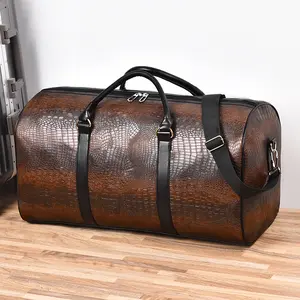 Large Capacity Travel Bag, Neutral Crocodile Pattern Luggage Bag, Vintage Multifunctional Vacation Bag, Gift Luggage Bag