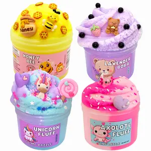 New Cloud Slime Beginner Bundle 4 Pack – 8 Fl Oz Each, Non-Sticky, Soft & Fluffy Scented Slime Set for Kids & Adults – Honey Bee, Unicorn Fluff, Lavender Boba & Axolotl Fluff – Made in USA